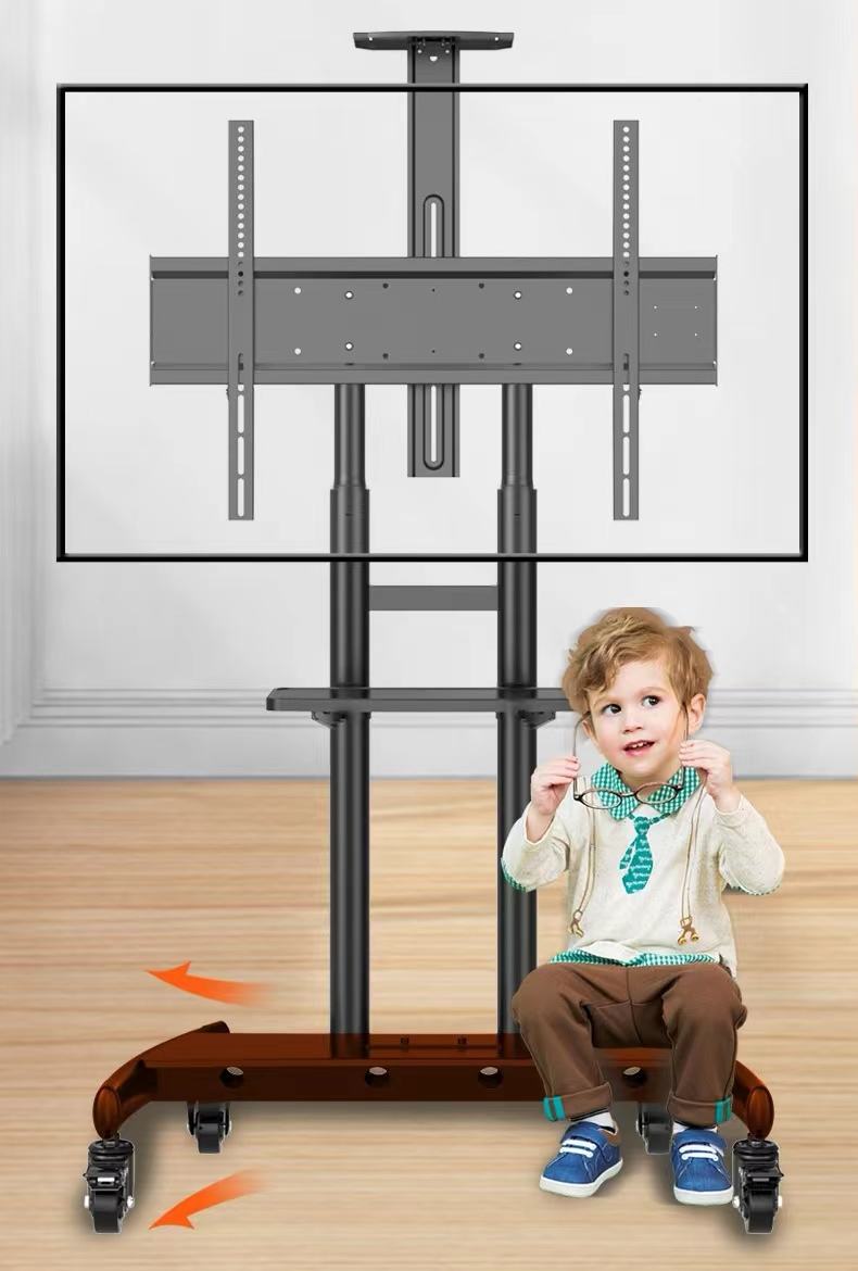 Suporte de TV removível ajustável de metal com rodas