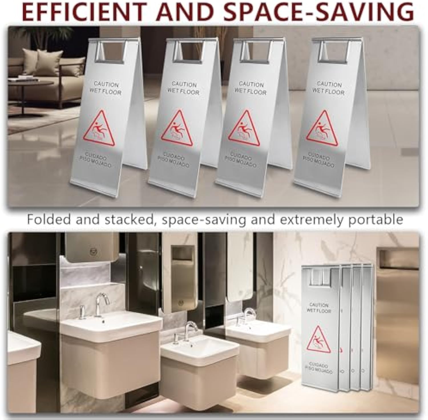 Placa de Cuidado de Piso Molhado de Aço Inoxidável com Alça Portátil para Restaurante