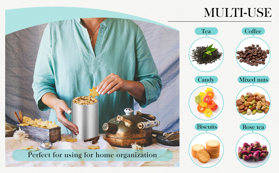 Latas de café pequenas e redondas vazias de metal para chá solto