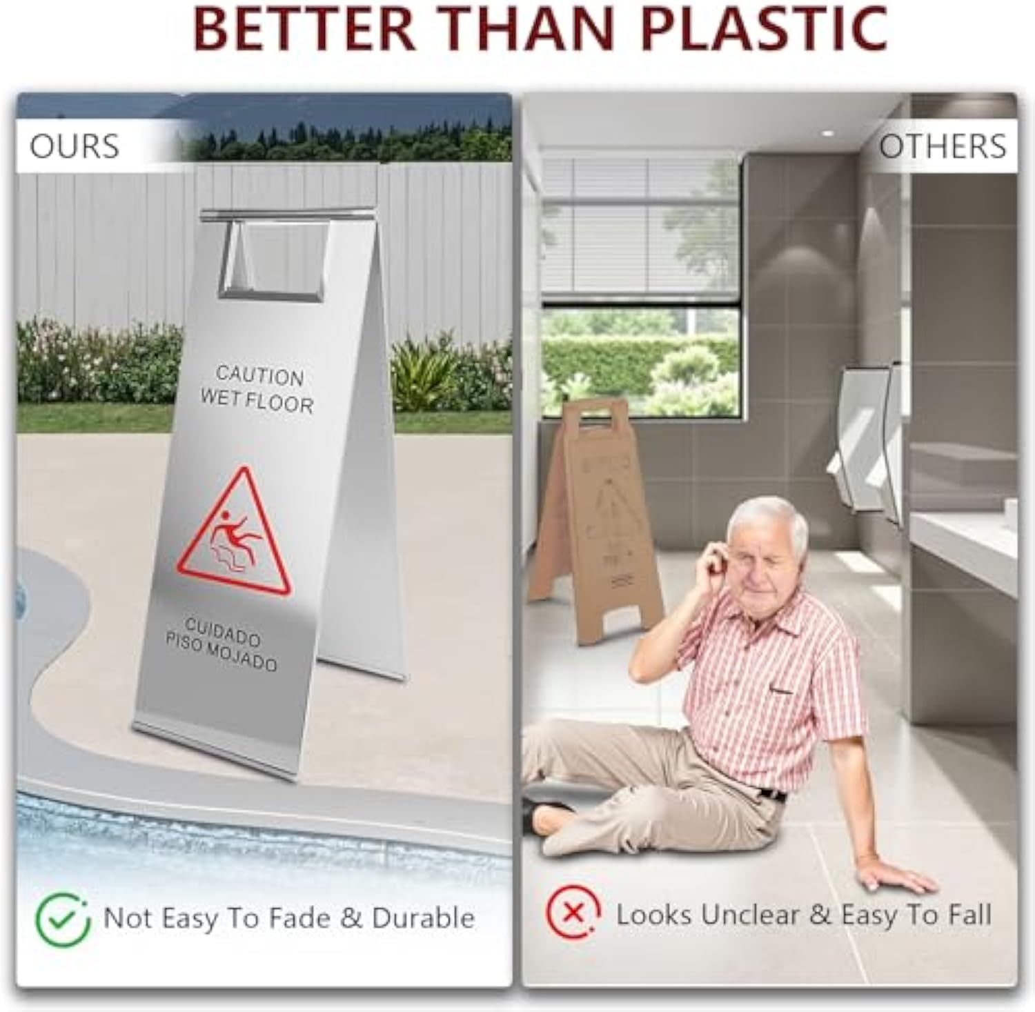 Placa de Cuidado de Piso Molhado de Aço Inoxidável com Alça Portátil para Restaurante