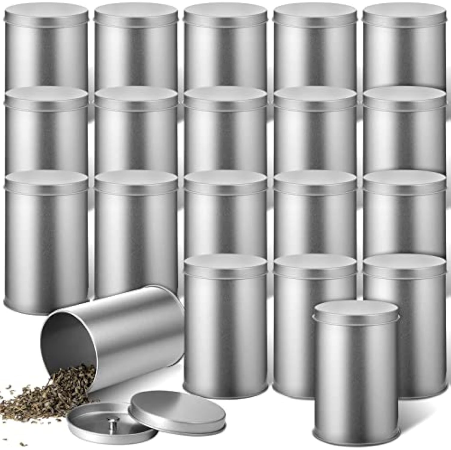 Latas de café pequenas e redondas vazias de metal para chá solto