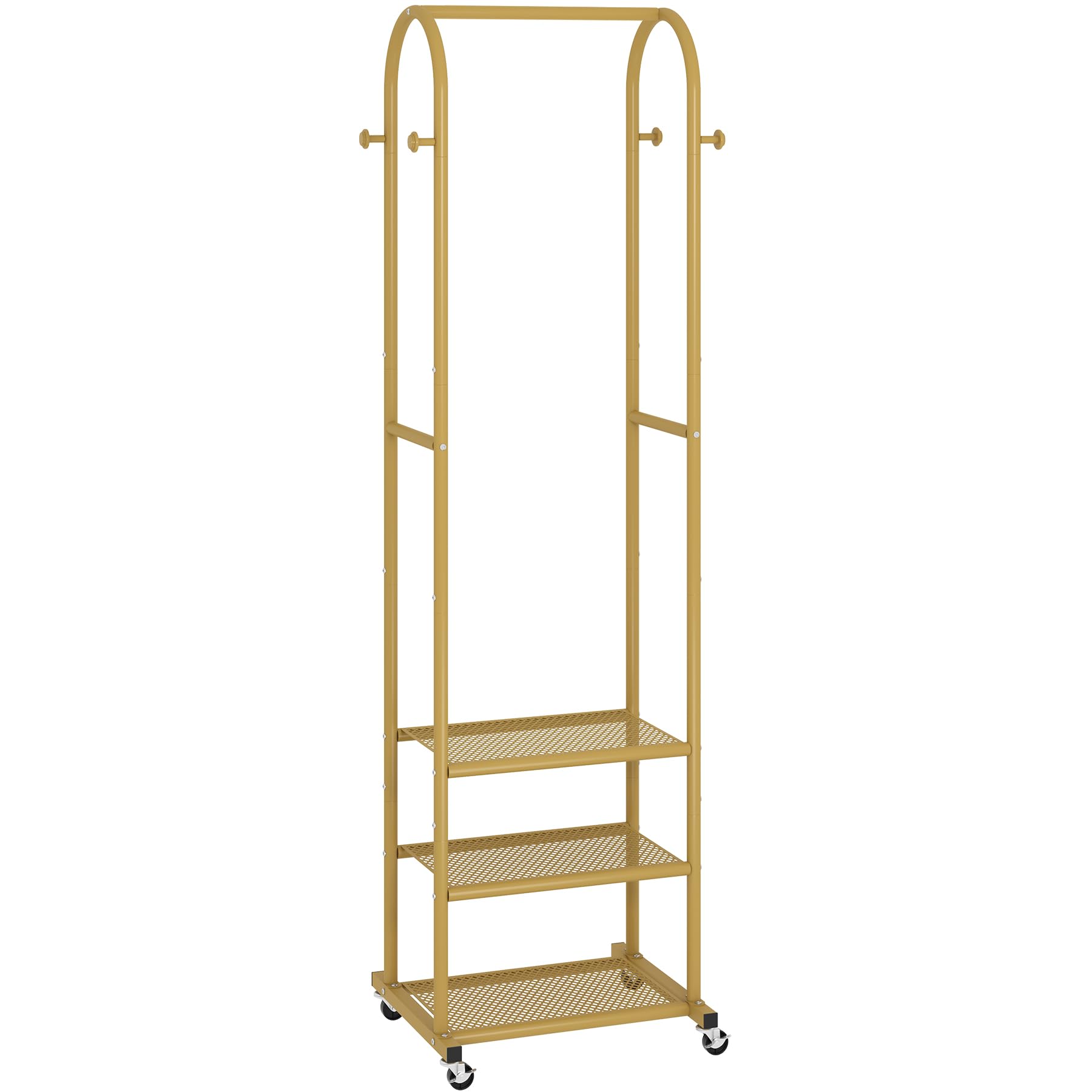 Prateleira de Armazenamento Multicamadas de Metal Dourado | Cabideiro